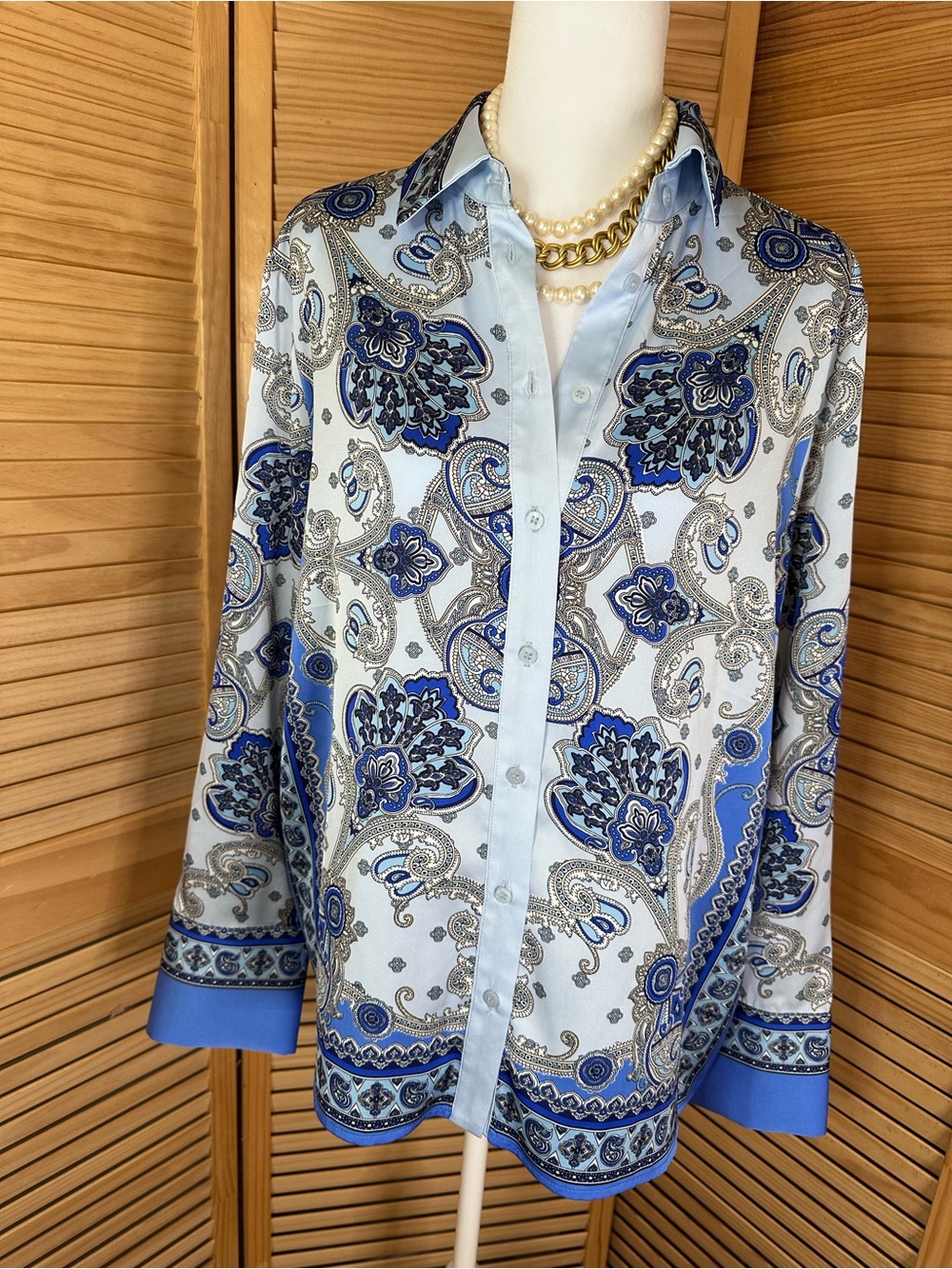 Rachel Zoe Light Blue and Navy Paisley Button-Down Shirt